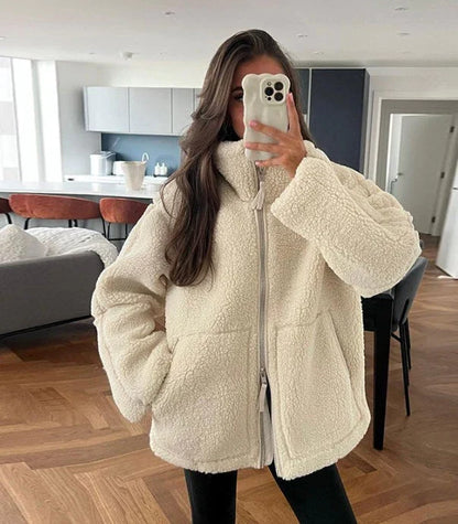 Anouk - Dames Teddy Jas Oversized met Opstaande Kraag en Rits Herfst