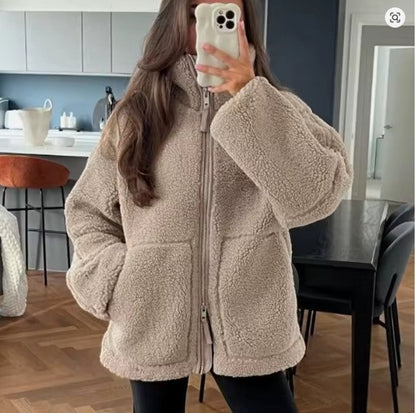 Anouk - Dames Teddy Jas Oversized met Opstaande Kraag en Rits Herfst