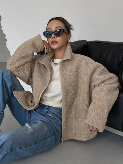 Anouk - Dames Teddy Jas Oversized met Opstaande Kraag en Rits Herfst