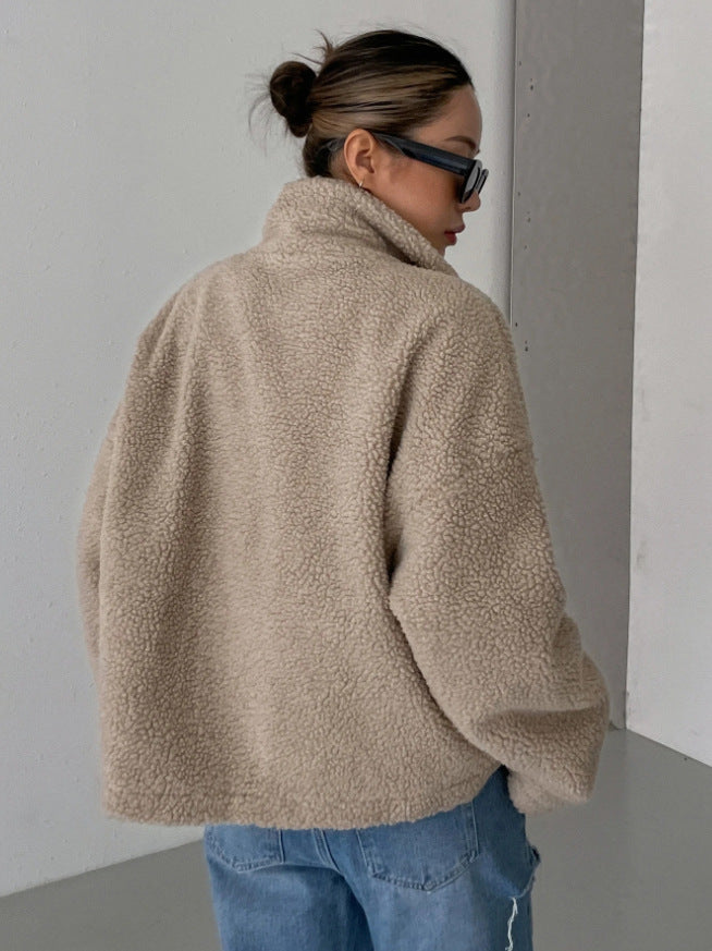 Anouk - Dames Teddy Jas Oversized met Opstaande Kraag en Rits Herfst