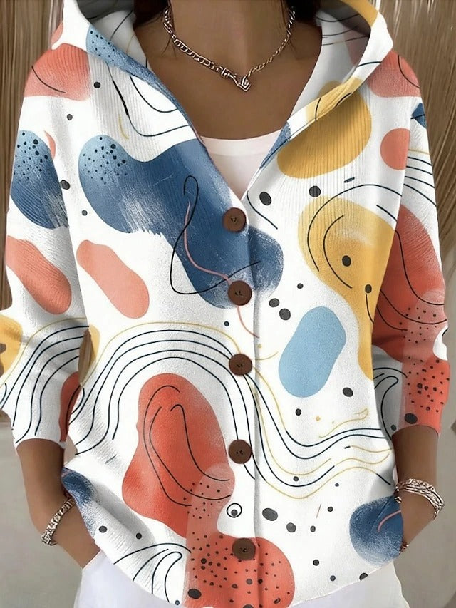 Anouk - Dames Vest voor de Herfst met Capuchon Knopen en Patchwork Print