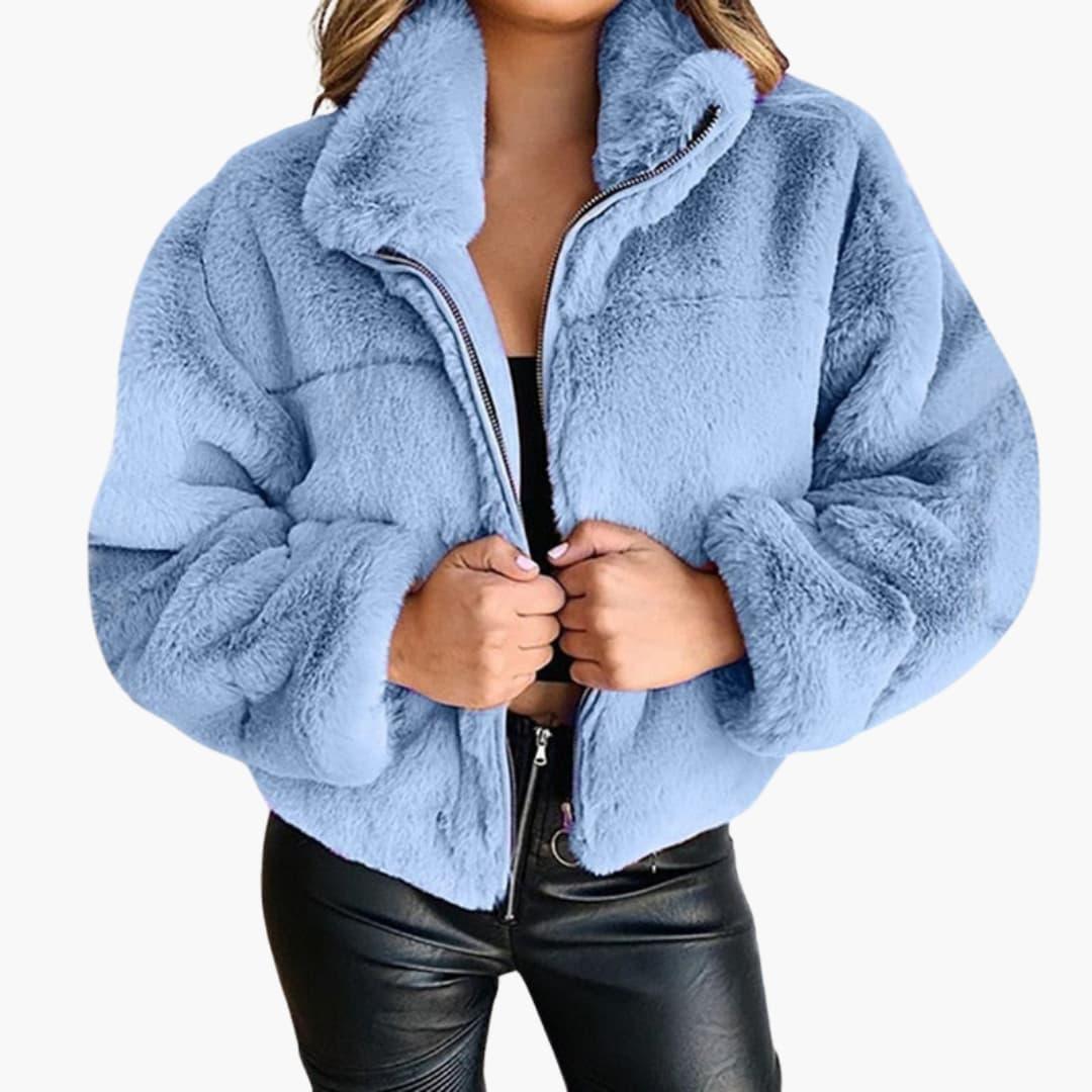 Anouk - Dames Winterjas Oversized Teddy Stijl met Opstaande Kraag en Rits