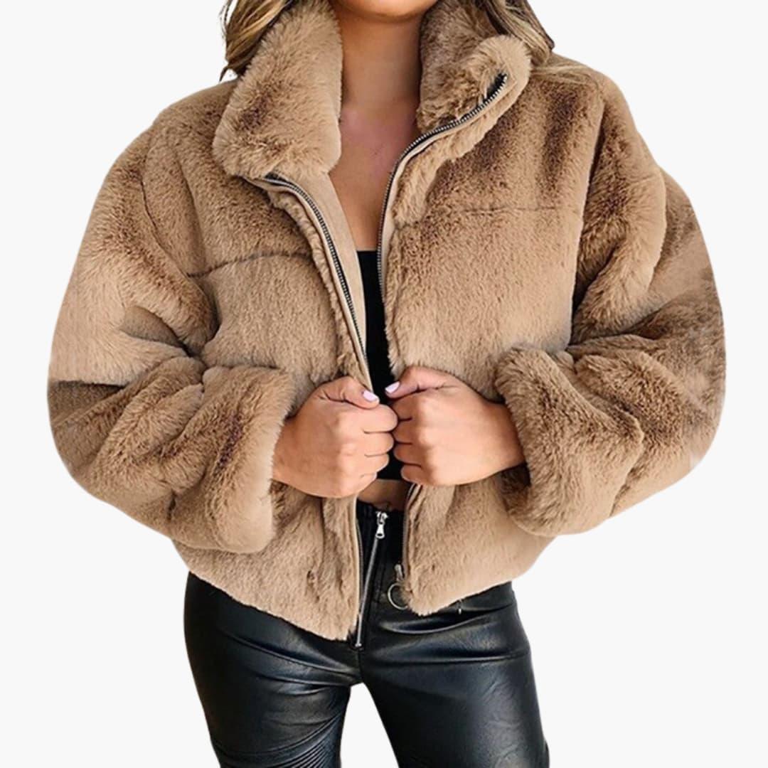 Anouk - Dames Winterjas Oversized Teddy Stijl met Opstaande Kraag en Rits
