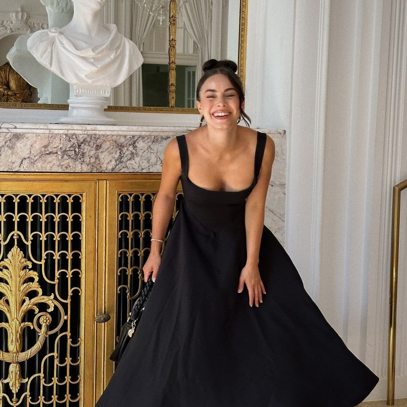 Anouk - Elegante Bruiloft Gast Jurk Dames met Vierkante Hals en Wijde Rok