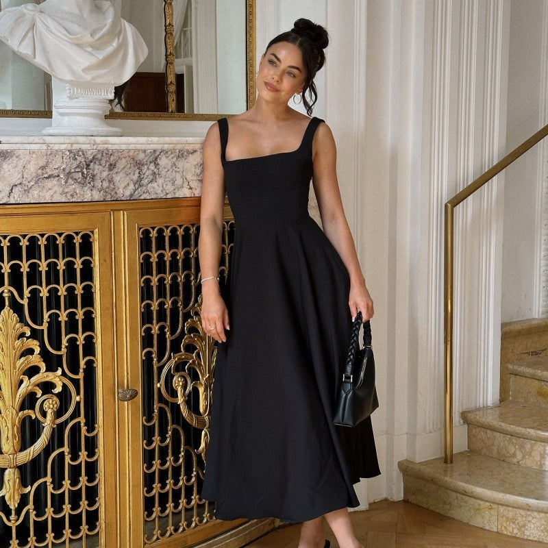 Anouk - Elegante Bruiloft Gast Jurk Dames met Vierkante Hals en Wijde Rok