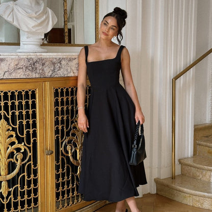 Anouk - Elegante Bruiloft Gast Jurk Dames met Vierkante Hals en Wijde Rok