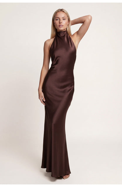 Anouk - Elegante Herfst Bruiloft Gastenjurk Dames met Halsband en Maxi Lengte