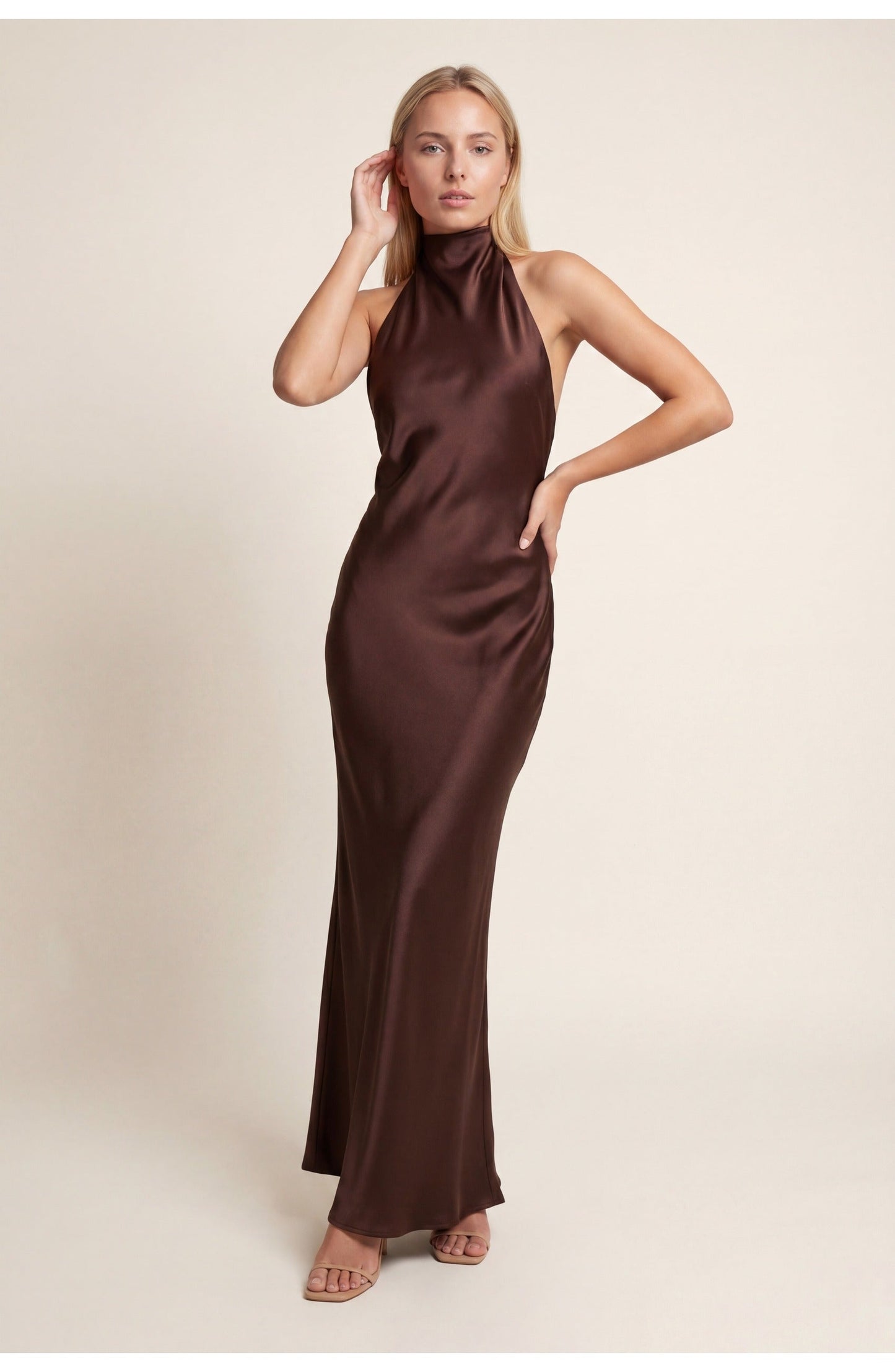Anouk - Elegante Herfst Bruiloft Gastenjurk Dames met Halsband en Maxi Lengte
