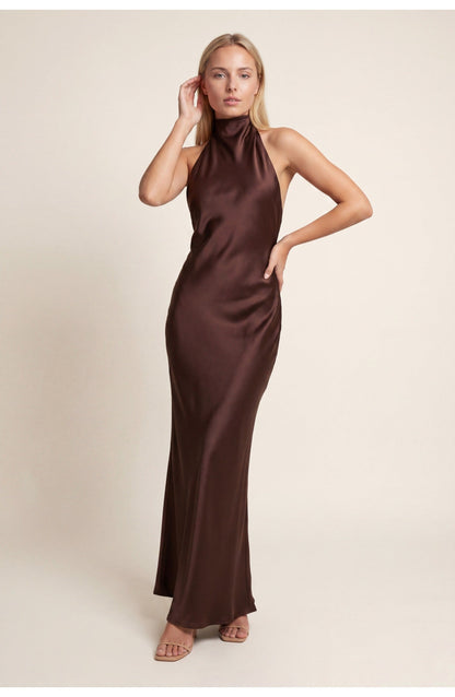 Anouk - Elegante Herfst Bruiloft Gastenjurk Dames met Halsband en Maxi Lengte