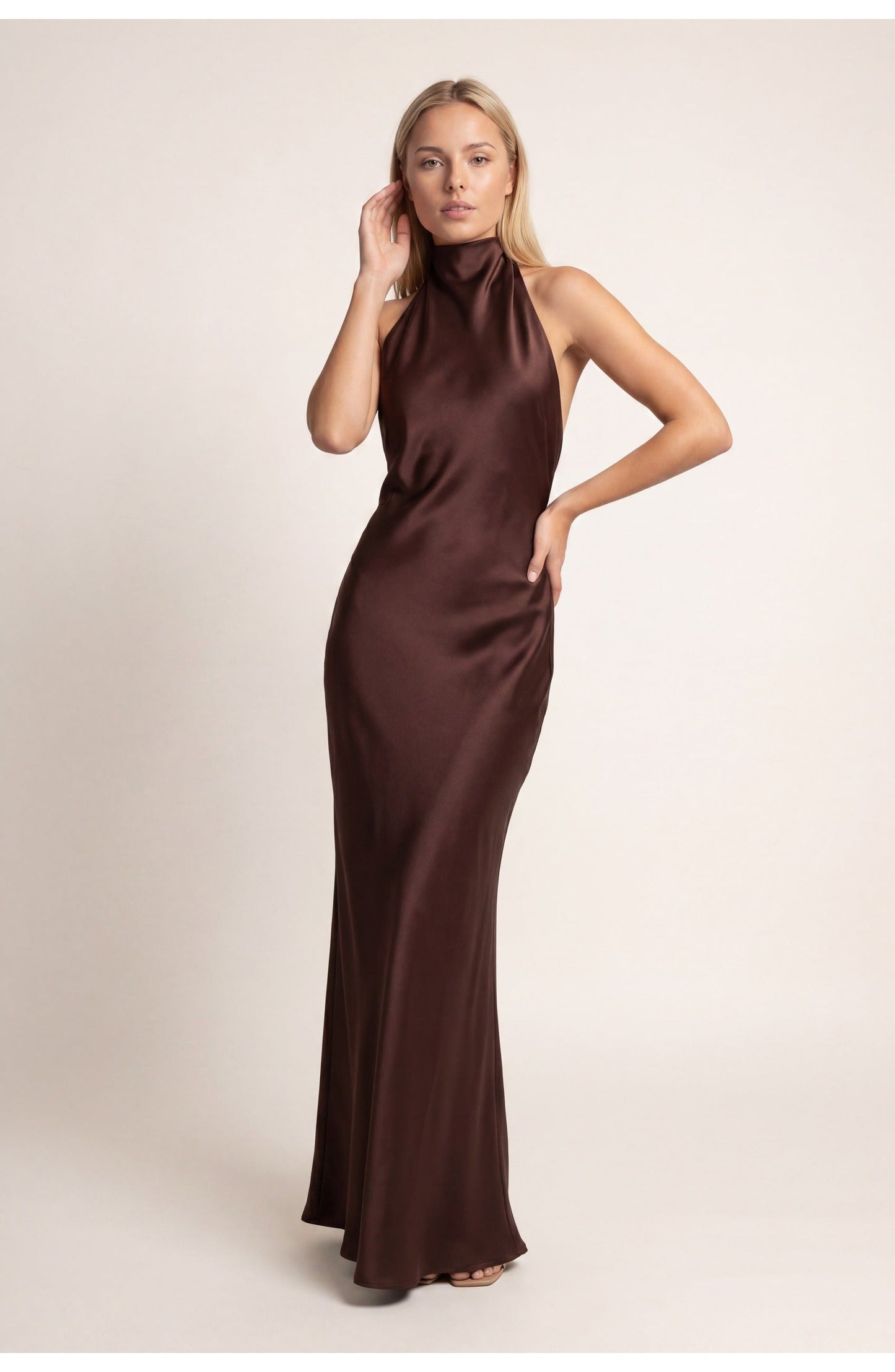 Anouk - Elegante Herfst Bruiloft Gastenjurk Dames met Halsband en Maxi Lengte