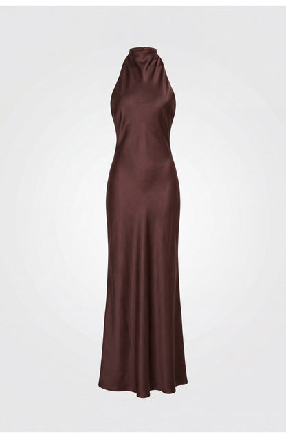 Anouk - Elegante Herfst Bruiloft Gastenjurk Dames met Halsband en Maxi Lengte