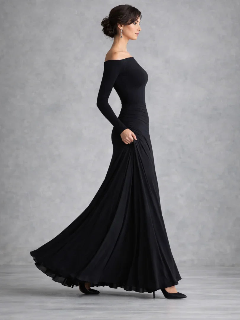 Anouk - Elegante Maxi Jurk Dames met Boothals en Lange Mouwen voor Gala