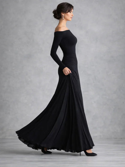 Anouk - Elegante Maxi Jurk Dames met Boothals en Lange Mouwen voor Gala