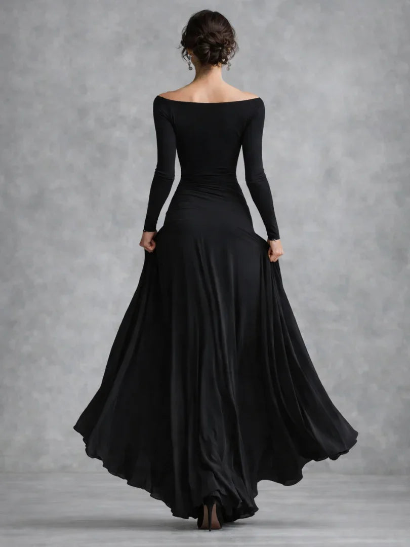 Anouk - Elegante Maxi Jurk Dames met Boothals en Lange Mouwen voor Gala