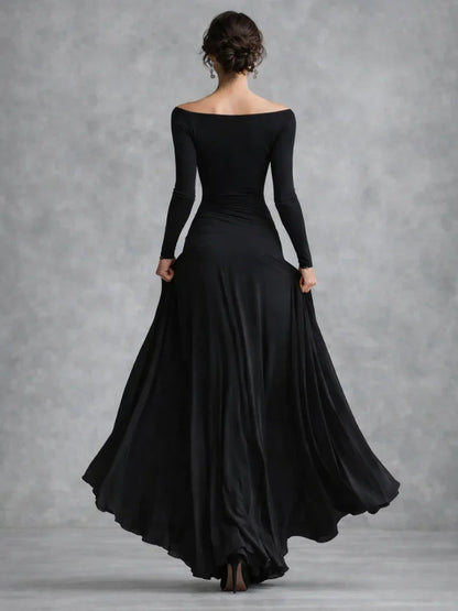 Anouk - Elegante Maxi Jurk Dames met Boothals en Lange Mouwen voor Gala
