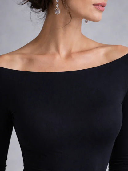 Anouk - Elegante Maxi Jurk Dames met Boothals en Lange Mouwen voor Gala