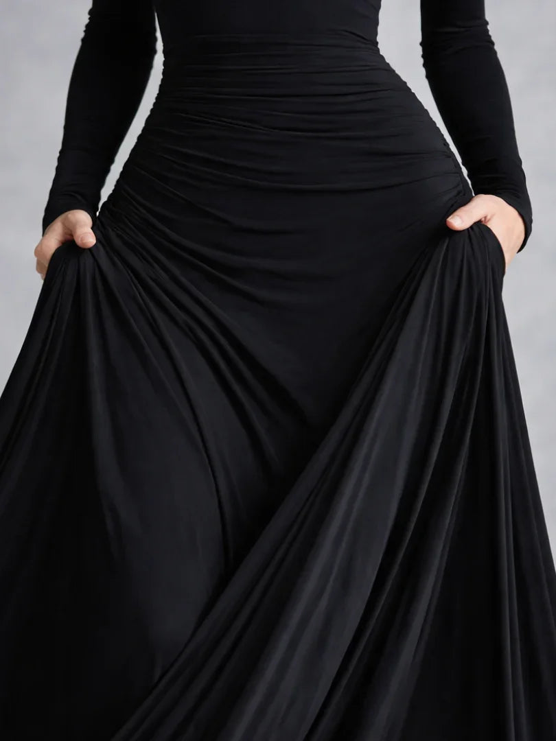 Anouk - Elegante Maxi Jurk Dames met Boothals en Lange Mouwen voor Gala
