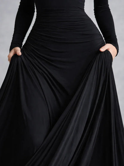Anouk - Elegante Maxi Jurk Dames met Boothals en Lange Mouwen voor Gala
