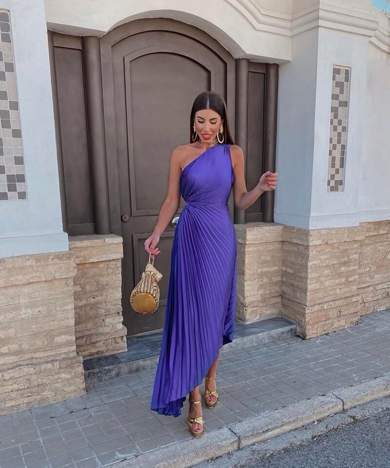 Anouk - Feestelijke Bruiloft Gastenjurk Dames met One-Shoulder en Geplooide Asymmetrische Rok