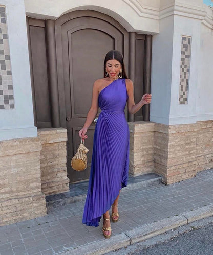 Anouk - Feestelijke Bruiloft Gastenjurk Dames met One-Shoulder en Geplooide Asymmetrische Rok