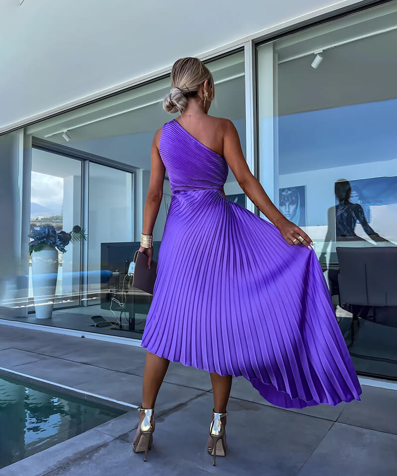 Anouk - Feestelijke Bruiloft Gastenjurk Dames met One-Shoulder en Geplooide Asymmetrische Rok