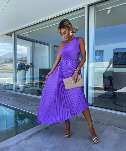 Anouk - Feestelijke Bruiloft Gastenjurk Dames met One-Shoulder en Geplooide Asymmetrische Rok