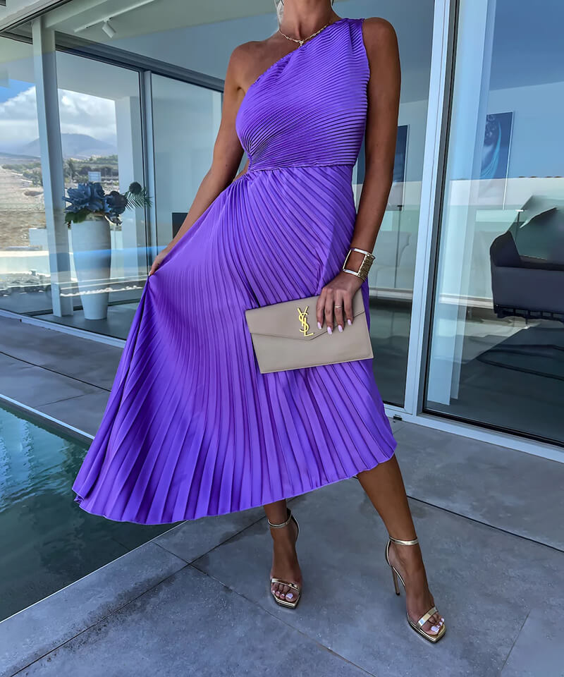 Anouk - Feestelijke Bruiloft Gastenjurk Dames met One-Shoulder en Geplooide Asymmetrische Rok