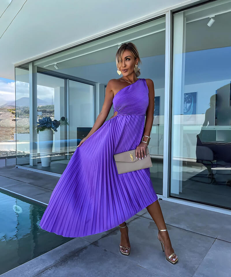 Anouk - Feestelijke Bruiloft Gastenjurk Dames met One-Shoulder en Geplooide Asymmetrische Rok