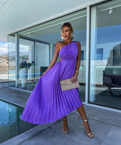 Anouk - Feestelijke Bruiloft Gastenjurk Dames met One-Shoulder en Geplooide Asymmetrische Rok