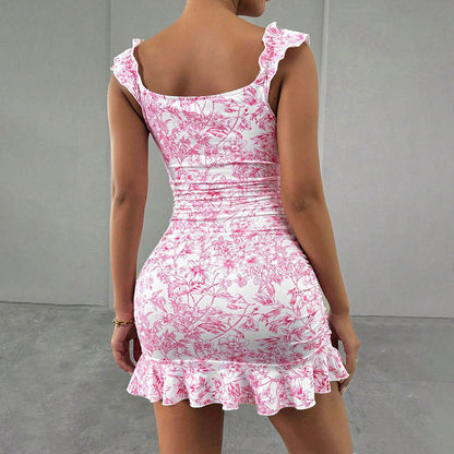 Anouk - Feestelijke Bruiloft Gastenjurk Dames met Ruche Bandjes en Strikdetail in Mini Lengte