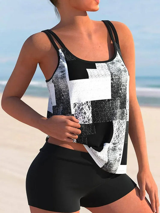 Anouk - Moderne Tankini Set Dames met Grafische Print en Zwemshort