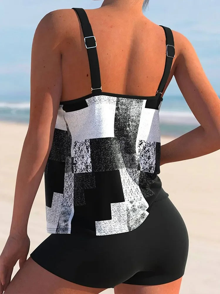 Anouk - Moderne Tankini Set Dames met Grafische Print en Zwemshort