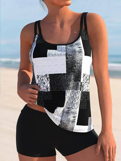 Anouk - Moderne Tankini Set Dames met Grafische Print en Zwemshort