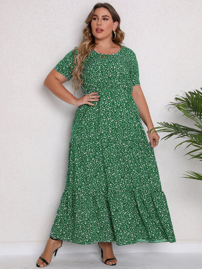 Anouk - Romantische Grote Maten Jurk Bruiloft Gast Dames met Bloemenprint en Volant Zoom