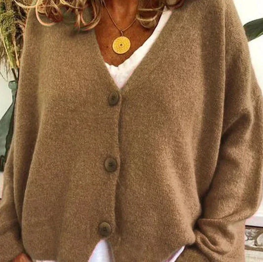 Tess - Dames Gebreid Vest met V-Hals en Knoopsluiting voor de Herfst