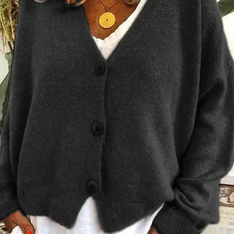 Tess - Dames Gebreid Vest met V-Hals en Knoopsluiting voor de Herfst