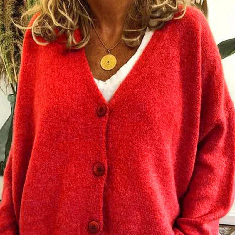 Tess - Dames Gebreid Vest met V-Hals en Knoopsluiting voor de Herfst
