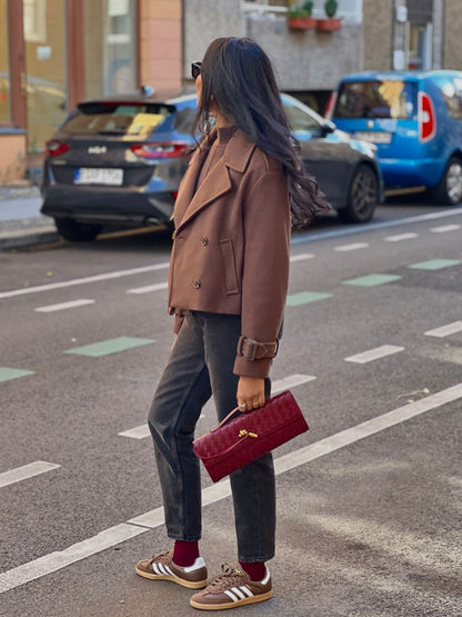 Tas Dames - Langwerpig Gevlochten Model met Klepslot en Schouderriem