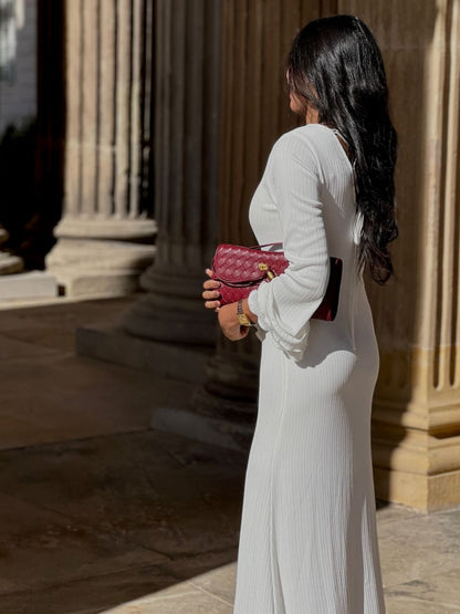Tas Dames - Langwerpig Gevlochten Model met Klepslot en Schouderriem