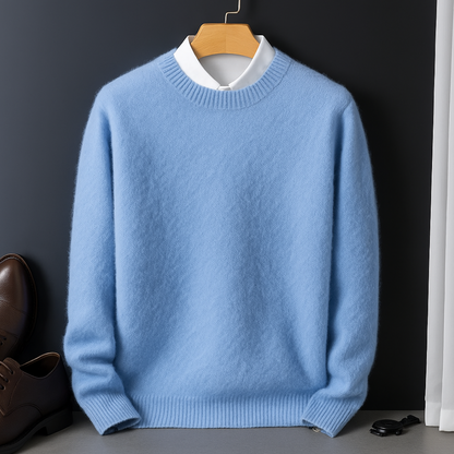 Bas - Heren Gebreide Trui met Cashmere Blend Ribgebreide Boord en Lange Mouw