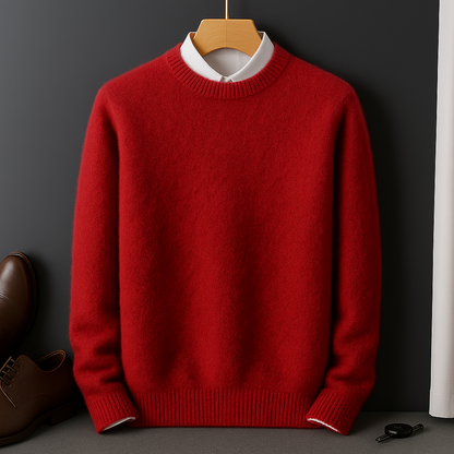 Bas - Heren Gebreide Trui met Cashmere Blend Ribgebreide Boord en Lange Mouw