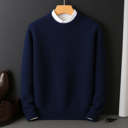 Bas - Heren Gebreide Trui met Cashmere Blend Ribgebreide Boord en Lange Mouw