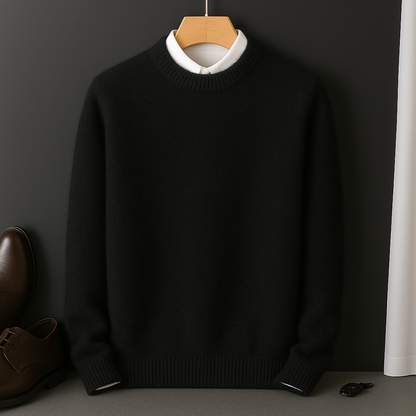 Bas - Heren Gebreide Trui met Cashmere Blend Ribgebreide Boord en Lange Mouw
