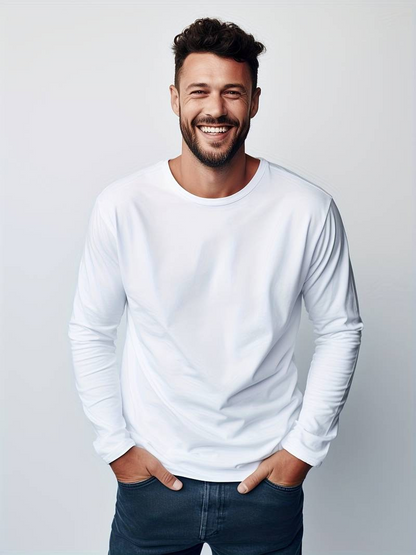 Bas - Heren Longsleeve Top Casual met Ronde Hals en Rechte Pasvorm