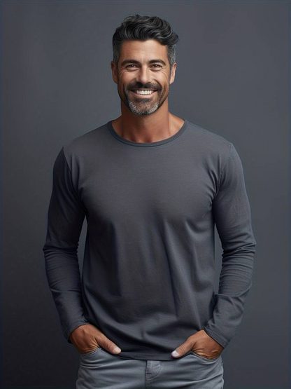 Bas - Heren Longsleeve Top Casual met Ronde Hals en Rechte Pasvorm