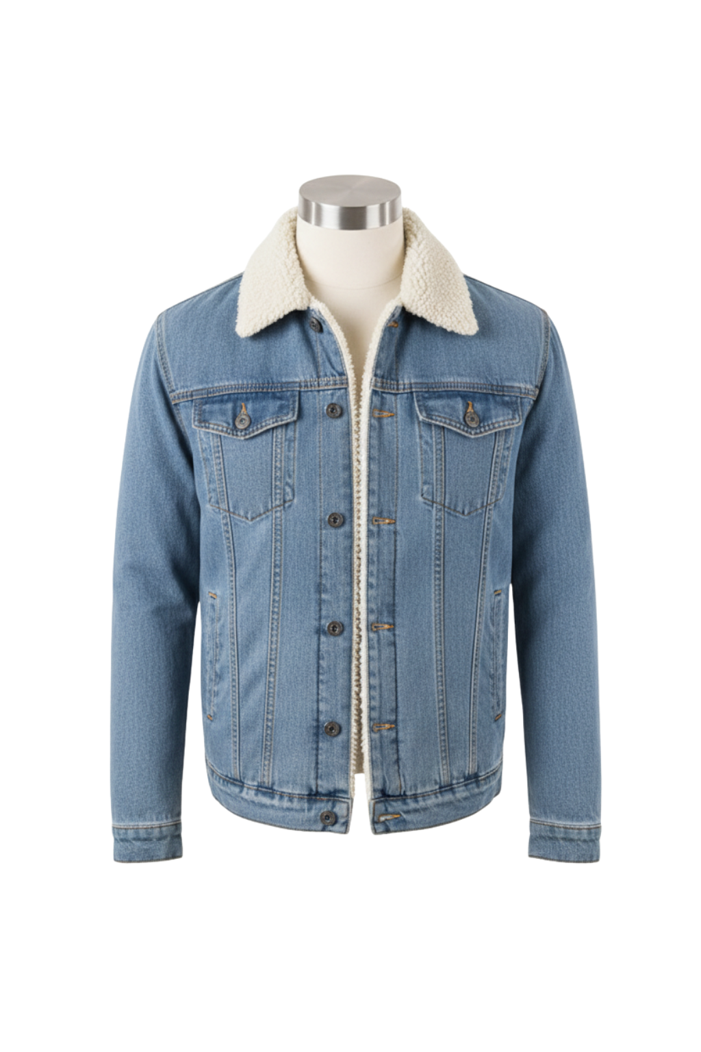Bas - Heren Spijkerjas voor de Herfst met Fleece Kraag en Knoopsluiting