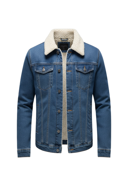 Bas - Heren Spijkerjas voor de Herfst met Fleece Kraag en Knoopsluiting