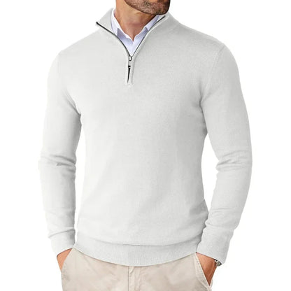 Bas - Heren Trui Casual Smart met Kwart Rits Opstaande Kraag en Strakke Pasvorm