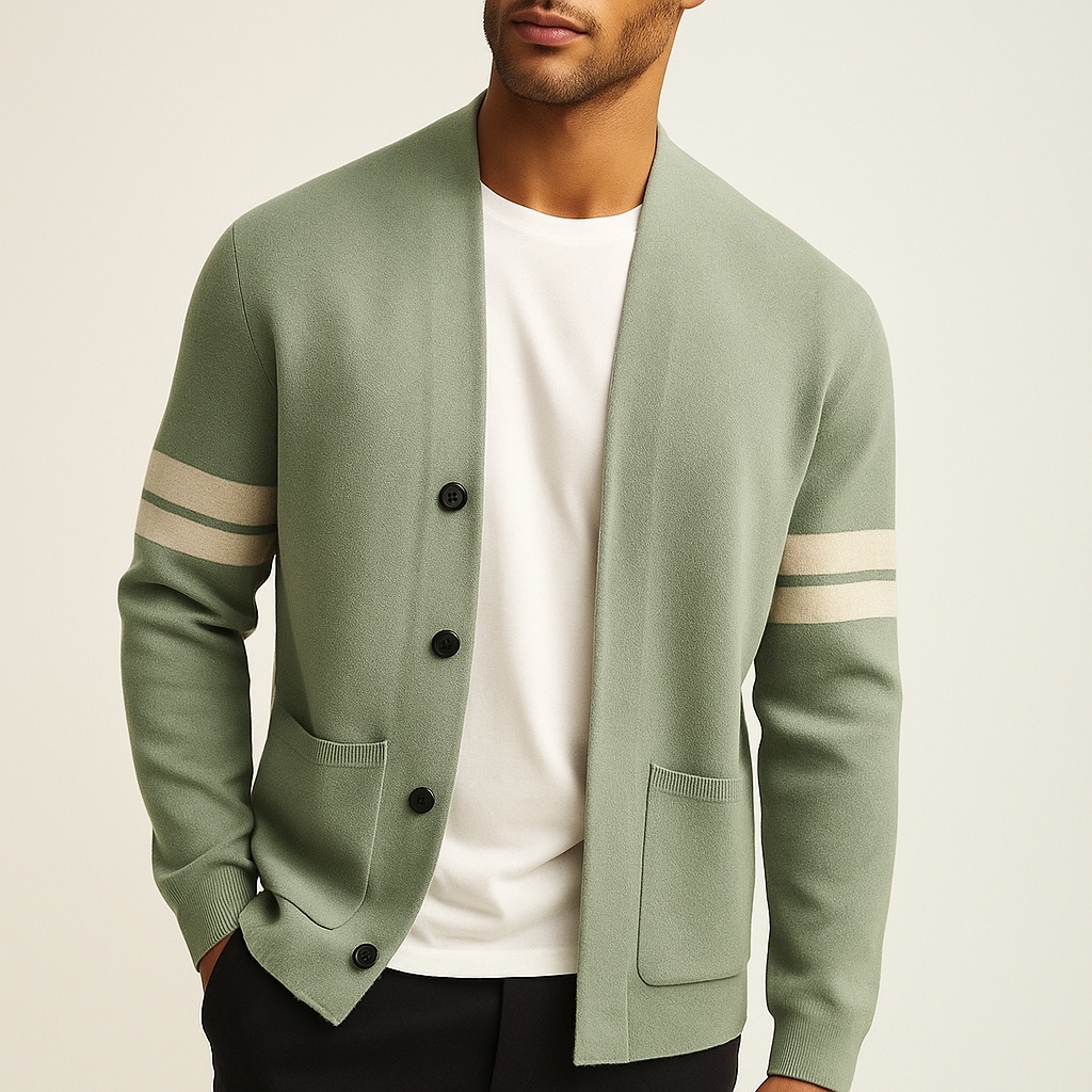 Bas - Heren Vest Cashmere Stijl met Knoopsluiting en Streepdetails
