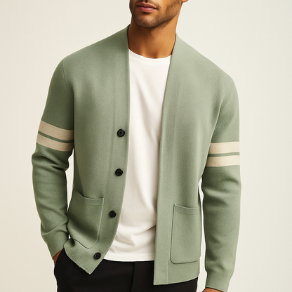 Bas - Heren Vest Cashmere Stijl met Knoopsluiting en Streepdetails